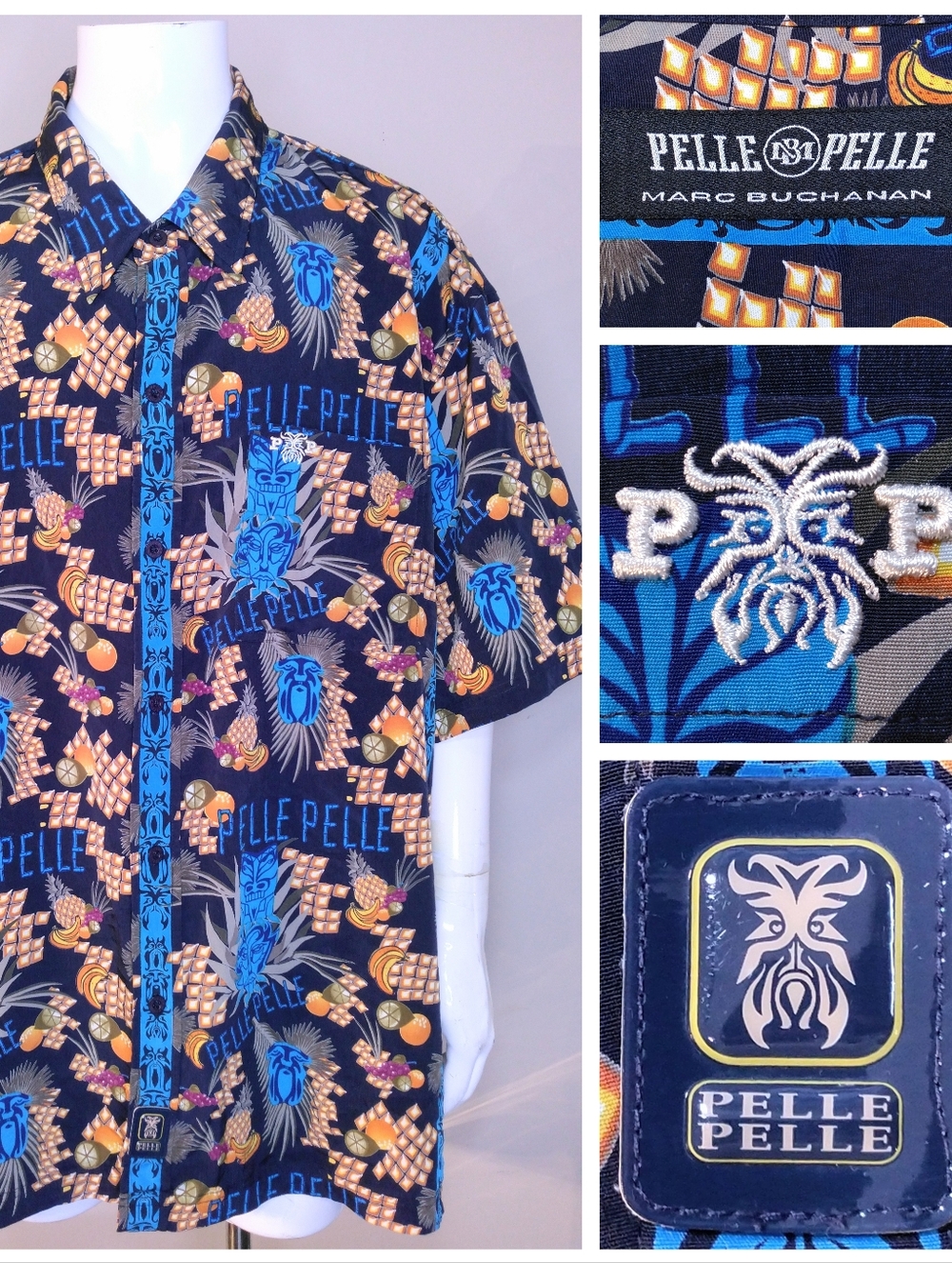 PELLE PELLE Marc Buchanan VINTAGE Short Sleeve Button Up Shirt XXL 2XL Y2K FRUIT